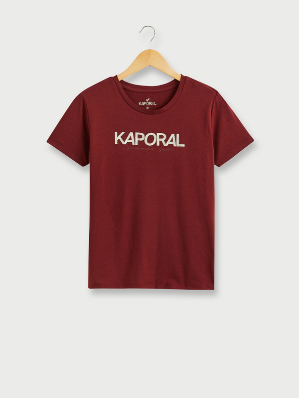 KAPORAL Tee-shirt Col Rond En Coton Bio, Logo Signature En Foil Argent Et Strass Brique Photo principale