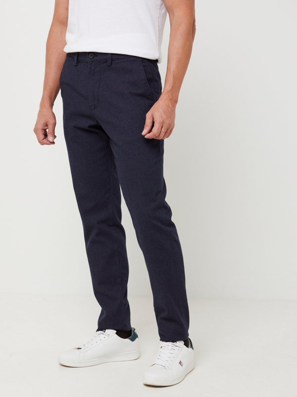 SELECTED Pantalon Chino En Toile Texture Enrichie En Coton Bio, Coupe Slim Bleu marine 1037665