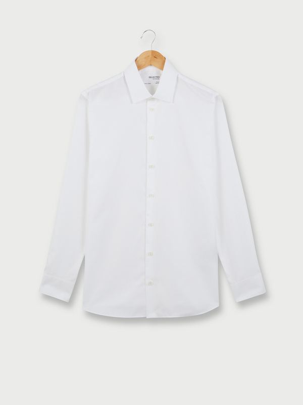 SELECTED Chemise Manches Longues En Twill Uni 100% Coton, Coupe Regular Blanc Photo principale
