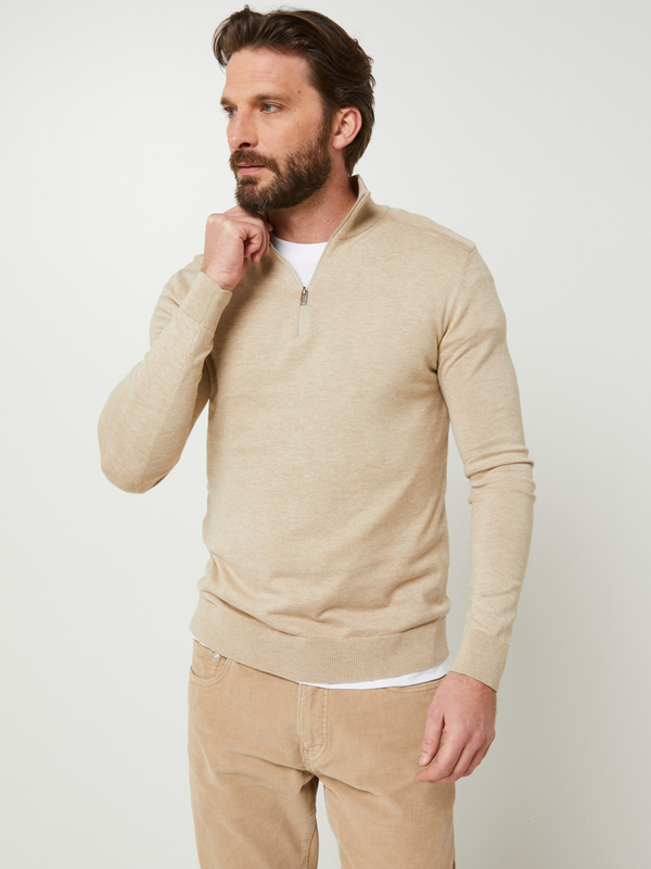 SELECTED Pull Col Montant Zippe Uni Beige 1054373