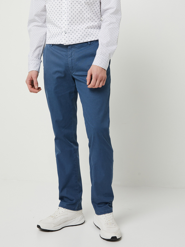 MEYER Pantalon Chino En Coton Stretch Uni Bleu