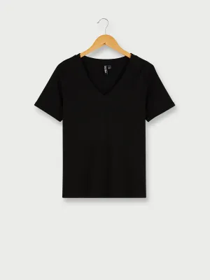 PIECES Tee-shirt Loose Uni Encolure V Noir