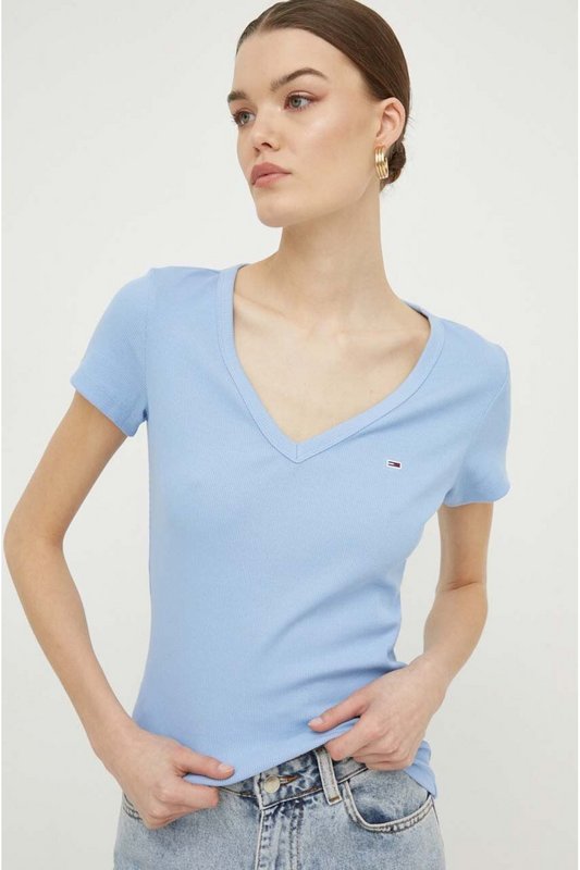 TOMMY JEANS Tshirt Cotel Col V  -  Tommy Jeans - Femme C3S Moderate Blue Photo principale