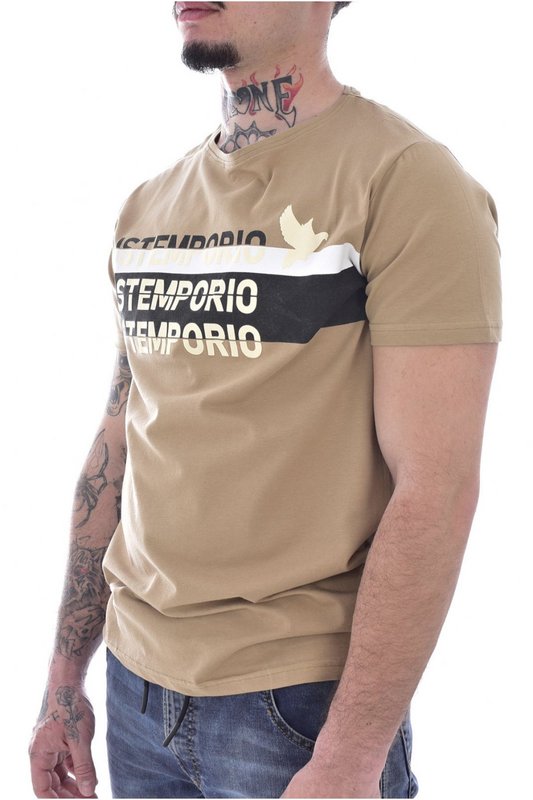 JUST EMPORIO Tshirt Stretch Bandes Logo  -  Just Emporio - Homme SAFARI BEIGE Photo principale