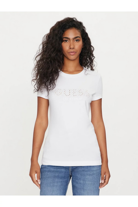 GUESS Tshirt Stretch Logo Fantaisie  -  Guess Jeans - Femme G011 Pure White 1092073